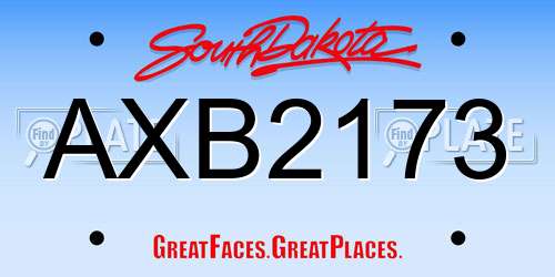 AXB2173 South Dakota License Plate