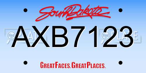 AXB7123 South Dakota License Plate