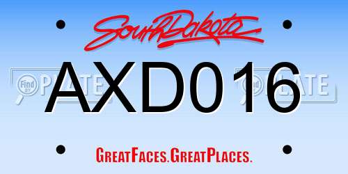 AXD016 South Dakota License Plate