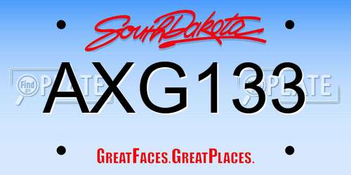 AXG133 South Dakota License Plate