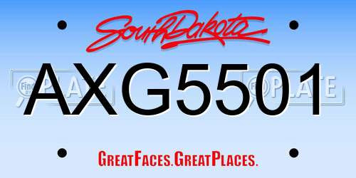 AXG5501 South Dakota License Plate