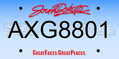 AXG8801 South Dakota License Plate