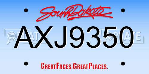 AXJ9350 South Dakota License Plate