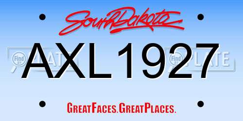 AXL1927 South Dakota License Plate