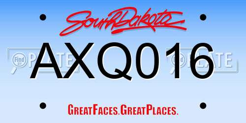AXQ016 South Dakota License Plate