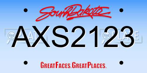 AXS2123 South Dakota License Plate