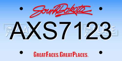 AXS7123 South Dakota License Plate