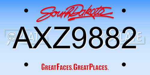 AXZ9882 South Dakota License Plate