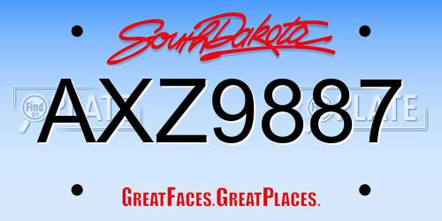 AXZ9887 South Dakota License Plate