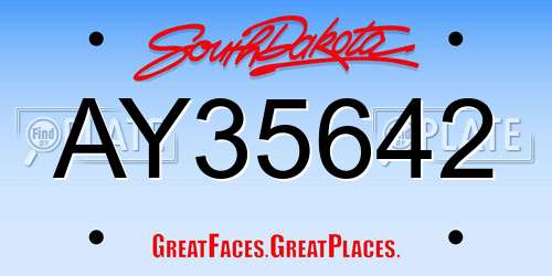 AY35642 South Dakota License Plate