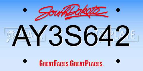 AY3S642 South Dakota License Plate