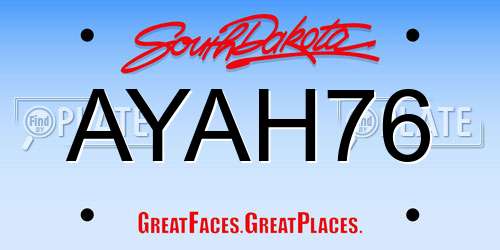 AYAH76 South Dakota License Plate