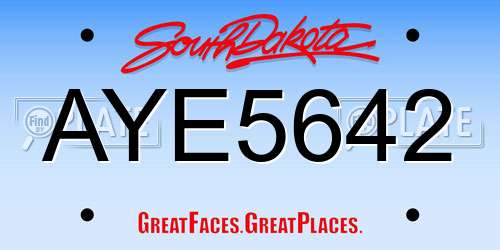AYE5642 South Dakota License Plate