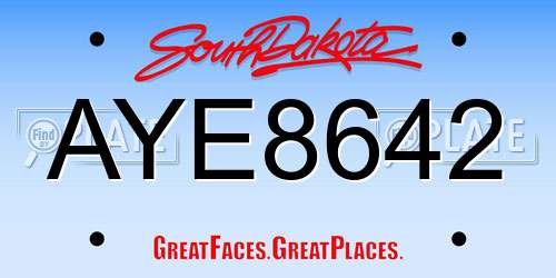 AYE8642 South Dakota License Plate