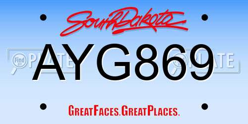 AYG869 South Dakota License Plate