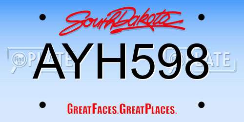 AYH598 South Dakota License Plate