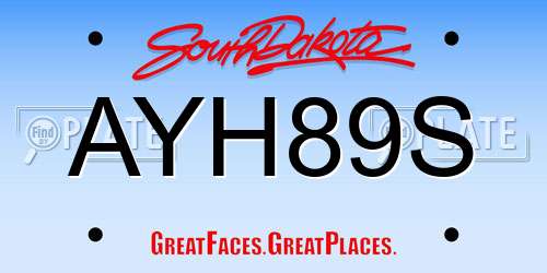 AYH89S South Dakota License Plate