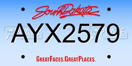 AYX2579 South Dakota License Plate