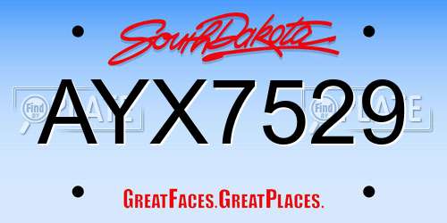 AYX7529 South Dakota License Plate