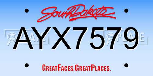 AYX7579 South Dakota License Plate