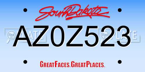 AZ0Z523 South Dakota License Plate