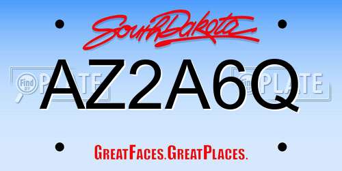 AZ2A6Q South Dakota License Plate