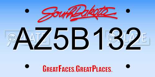 AZ5B132 South Dakota License Plate