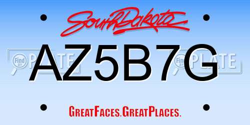 AZ5B7G South Dakota License Plate