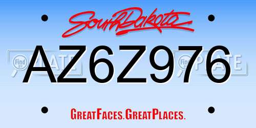 AZ6Z976 South Dakota License Plate