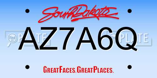AZ7A6Q South Dakota License Plate