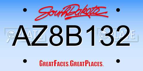 AZ8B132 South Dakota License Plate