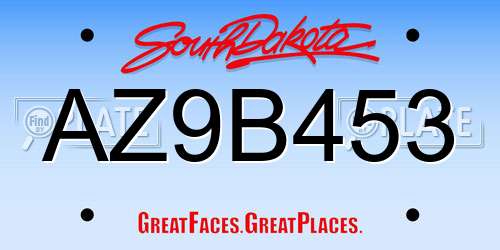 AZ9B453 South Dakota License Plate