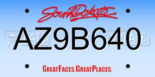 AZ9B640 South Dakota License Plate