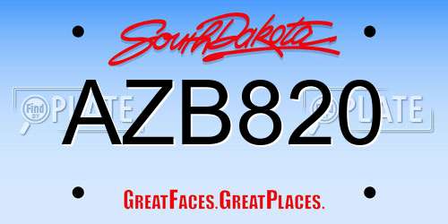 AZB820 South Dakota License Plate