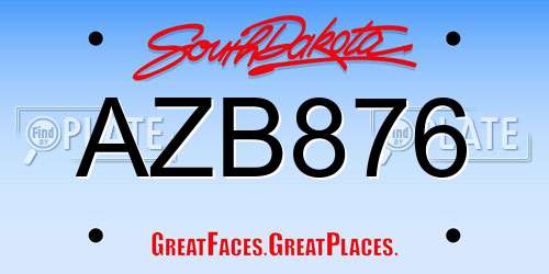 AZB876 South Dakota License Plate