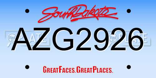 AZG2926 South Dakota License Plate