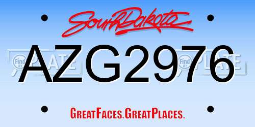 AZG2976 South Dakota License Plate