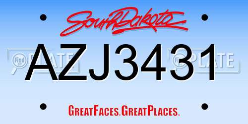 AZJ3431 South Dakota License Plate