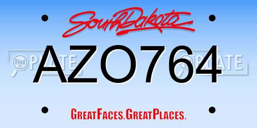 AZO764 South Dakota License Plate