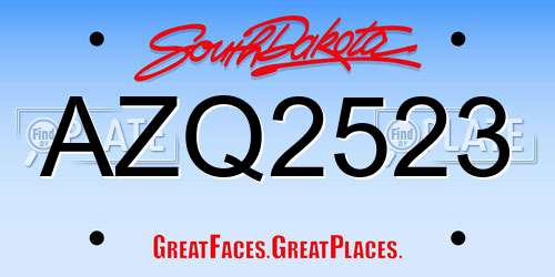 AZQ2523 South Dakota License Plate