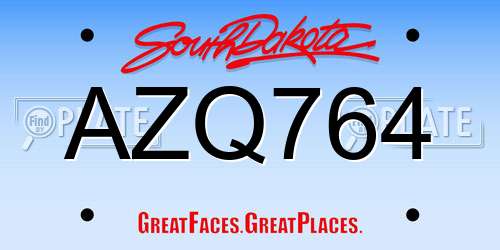 AZQ764 South Dakota License Plate