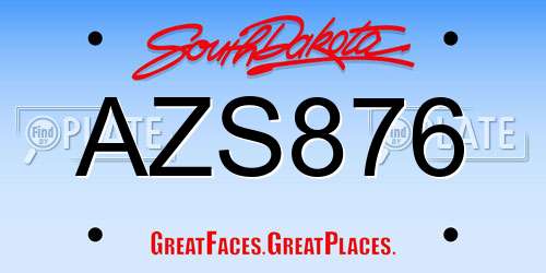 AZS876 South Dakota License Plate