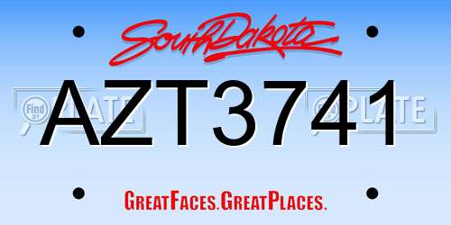 AZT3741 South Dakota License Plate
