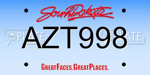AZT998 South Dakota License Plate