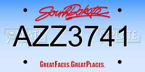 AZZ3741 South Dakota License Plate