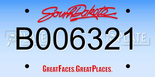 B006321 South Dakota License Plate