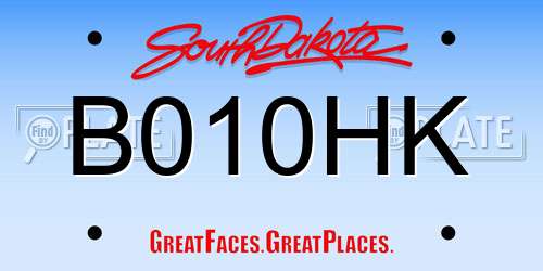 B010HK South Dakota License Plate