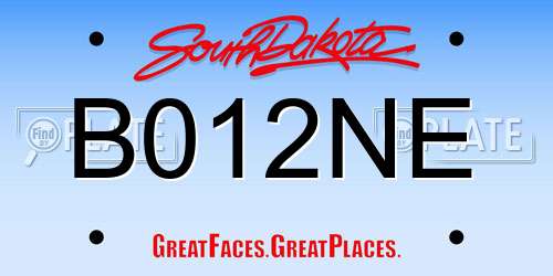 B012NE South Dakota License Plate