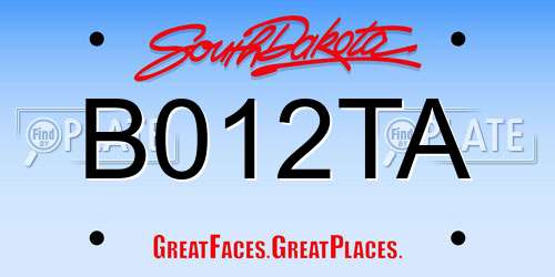 B012TA South Dakota License Plate
