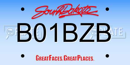 B01BZB South Dakota License Plate